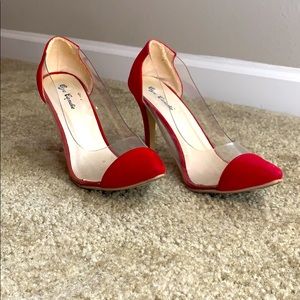Red Clear Closed Toe Heels